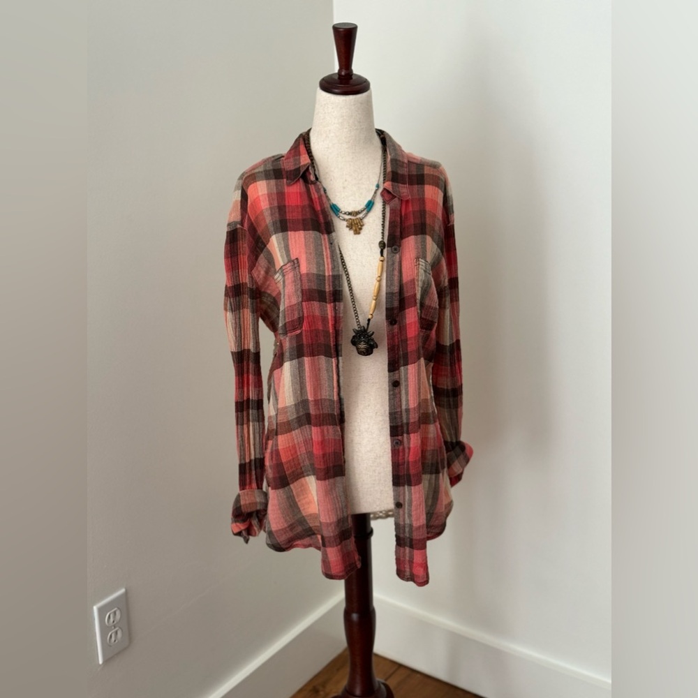 Free People We The Free Plaid Lace Back Shirt M